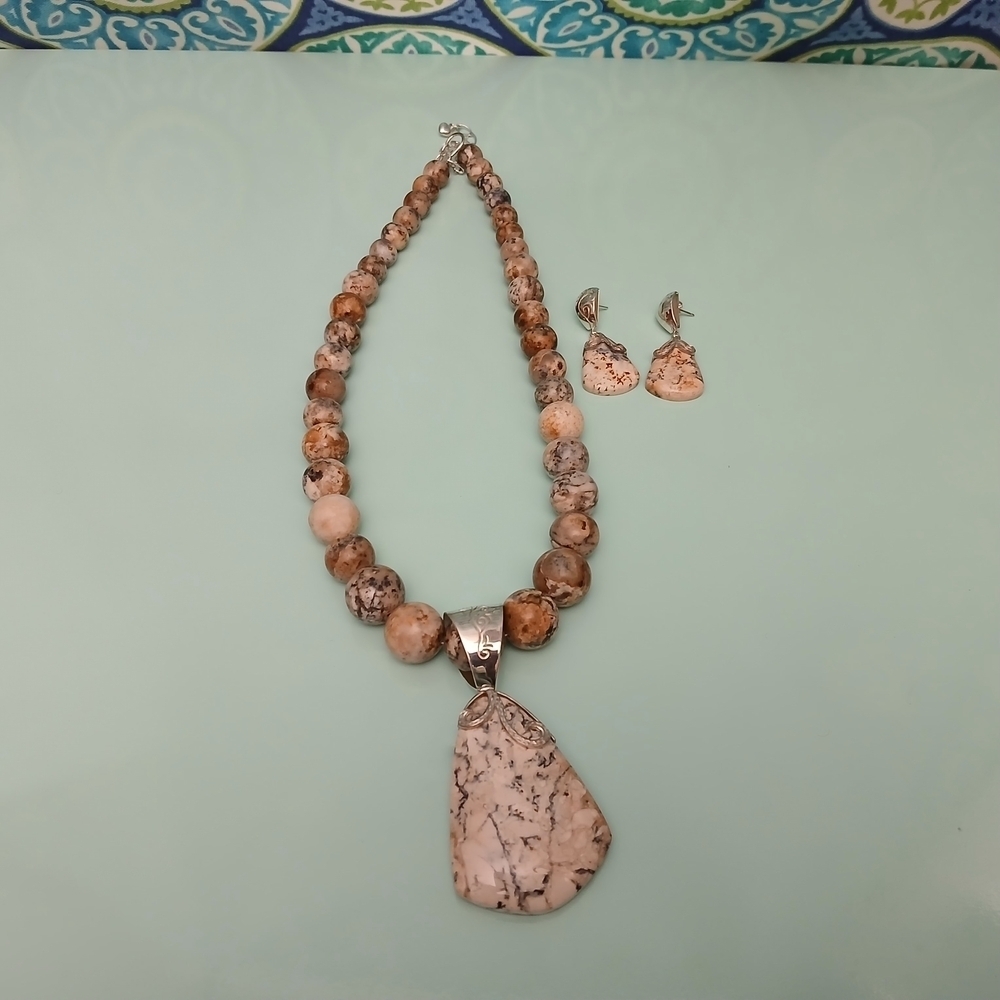 Jay King Mine Finds Beaded Necklace Pendant Earring Set Brown Stone NWOT Jewelry